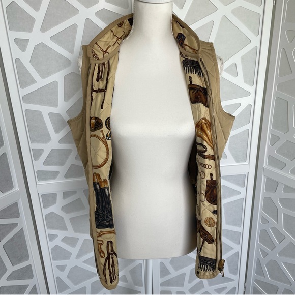 Vintage Women's Equestrian Themed Light Puffer Vest Tan Size L Large VGUC - Picture 9 of 14
